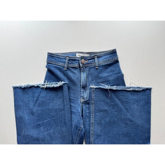 ZARA Marine Straight Indigo Stretch Denim High Waisted Wide Leg Jeans, Size 4/26 - Picture 10 of 12